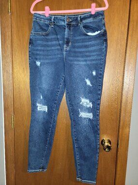 Women M Jeans Jegging Maurices Size Large Reg Skinny Stretch Dark Wash High Rise